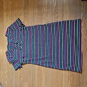 Talbots Short Sleeve Dress V-Neckline Cotton Navy Striped Size Medium